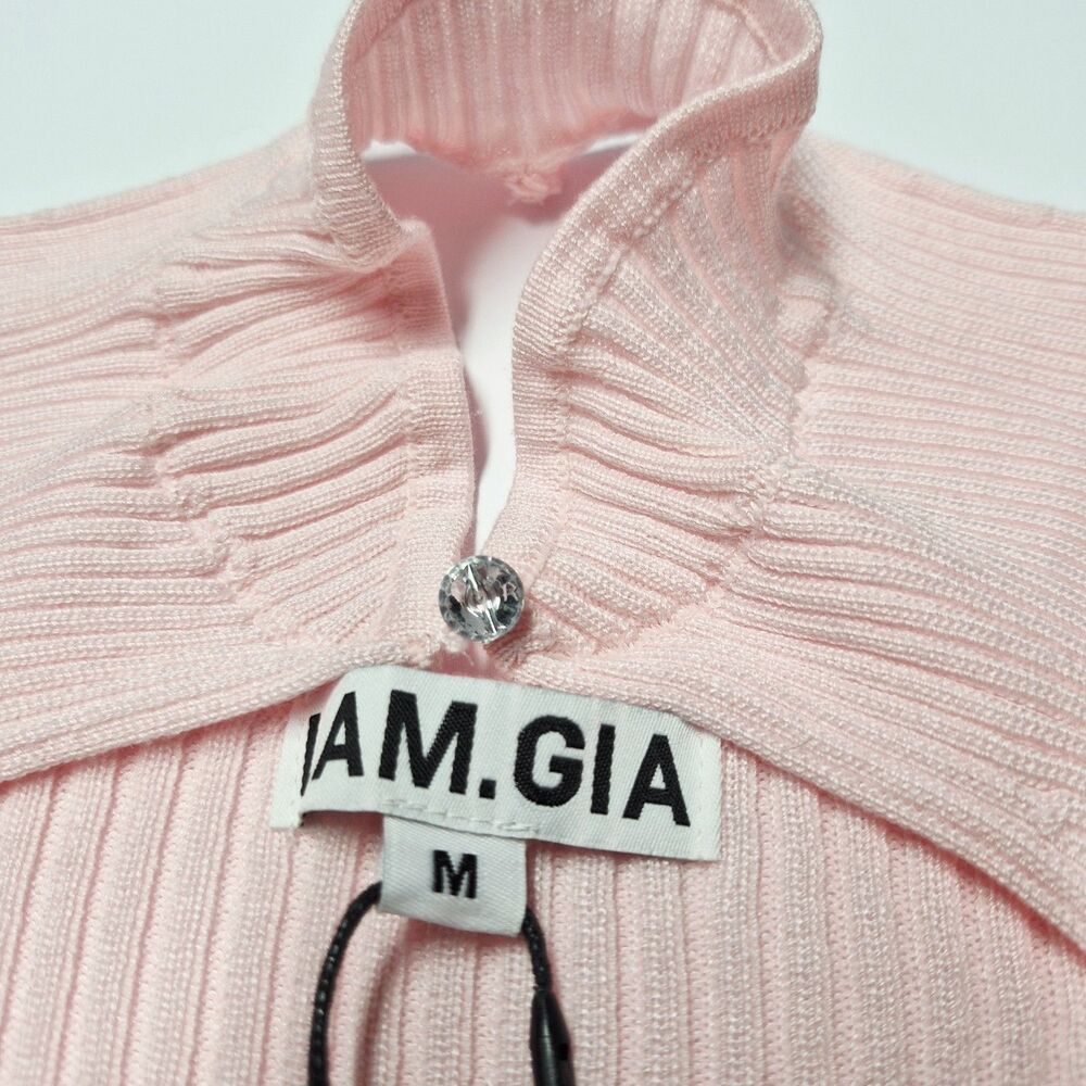 ​NWT I.AM.GIA Willow Knit Shrug Top Pink Medium Bolero Open Front Mock Neck NEW - Picture 5 of 9